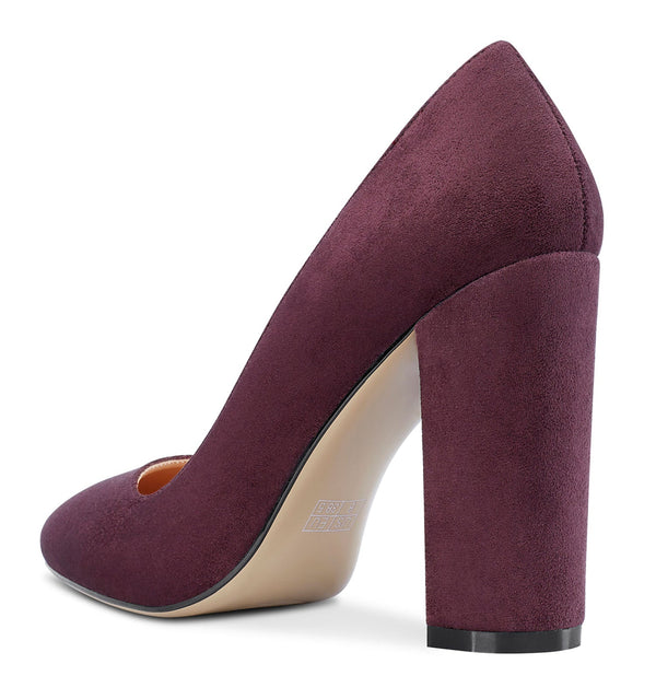 Aachcol Womens High Heels Round Toe Pumps Slip-on 10CM Chunky Block Heel Office