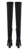 Aachcol Women's High Heels Over Knee Boots Pointed-Toe Sexy Boot with Zipper Basic Office Boot 4" Chunky Heel Shoes