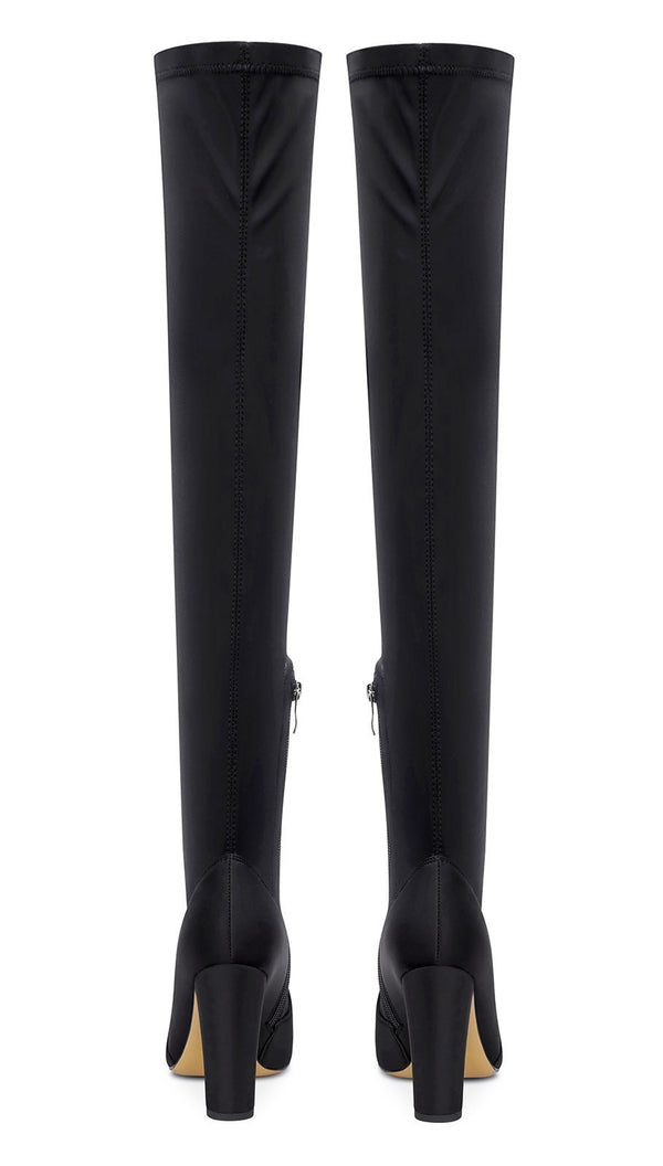 Aachcol Women's High Heels Over Knee Boots Pointed-Toe Sexy Boot with Zipper Basic Office Boot 4" Chunky Heel Shoes