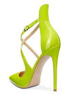 Aachcol Women's High Heels Cross Ankle Strap Pumps Pointed Toe 4.7" Inch Patent Heel Buckle