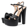 Aachcol Womens High Heel Platform Sandals Slingback Ankle Strap Bow-Knot Sandal Chunky Heel 5.9 Inches
