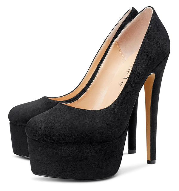 Aachcol Women's High Heels Platform Pumps Slip On Sexy Round Toe Stilettos 5.9 Inches Inch Heel Classic Dress Party Shoes