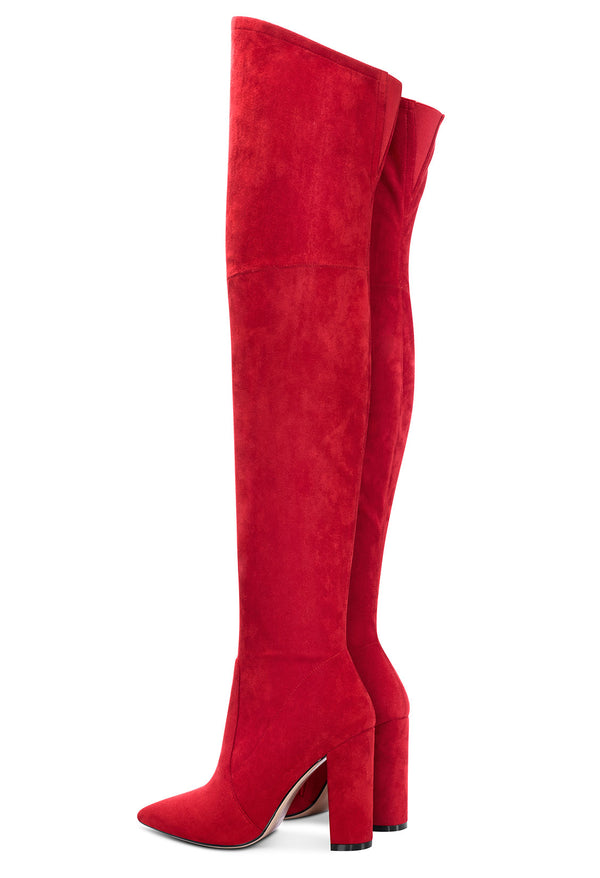 CASTAMERE Womens High Heels Over The Knee Boots Sexy Pointy Toe Chunky Block 10CM Heel Boot with Zipper