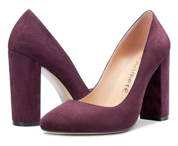 Aachcol Womens High Heels Round Toe Pumps Slip-on 10CM Chunky Block Heel Office