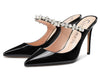 Aachcol Womens Slingback Slip On High Heels Pumps Rhinestones Strappy Pointy Toe 10CM Heel Sandals