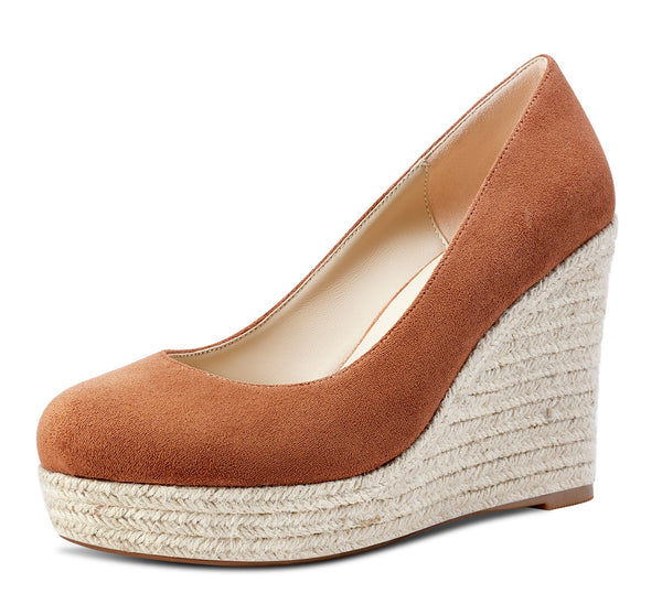 Aachcol Womens High Heels Platform Wedge Pumps Comfortable Leather Lining Slip-on Office Suede Shoes 10CM Heel