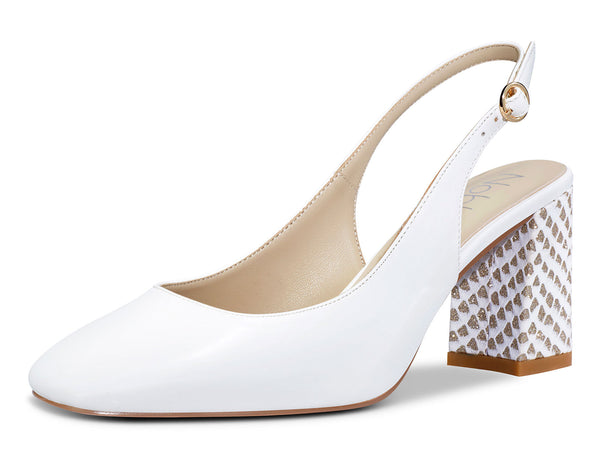 Aachcol Womens Slingback Chunky Heels Pumps Comfortable Leather Square-Toe Block Mid-Heels Office Classic Fashion Shoes 7.5 cm Heel
