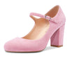 CASTAMERE Women Chunky Heel Pumps Mary Jane High Heels Round-Toe Shoes Dinner Wedding Pump 3Inch Block Heels