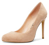 Aachcol Womens Round Toe High Heels Pumps Slip On Stilettos 10CM Heel Bling Suede