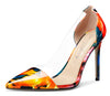 Aachcol Women's High Heels Transparent Clear Pumps Slip On Sexy Pointed Toe Stilettos 4" Inch Red Colorfull Patent Heel