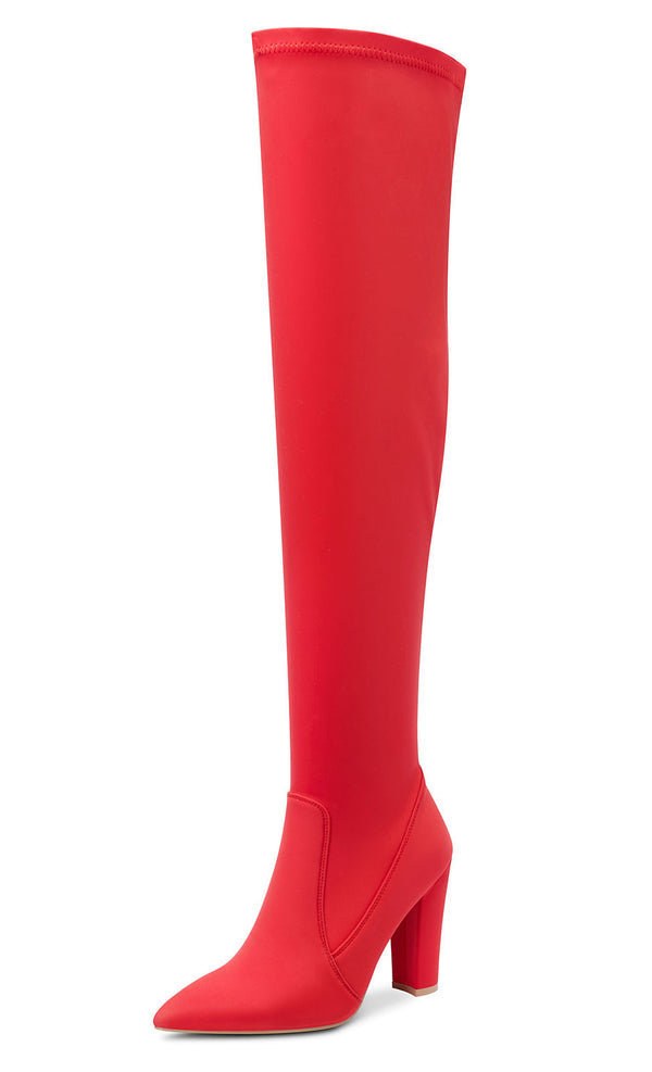 Aachcol Women's High Heels Over Knee Boots Pointed-Toe Sexy Boot with Zipper Basic Office Boot 4" Chunky Heel Shoes