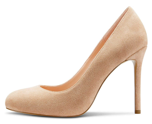 Aachcol Womens Round Toe High Heels Pumps Slip On Stilettos 10CM Heel Bling Suede