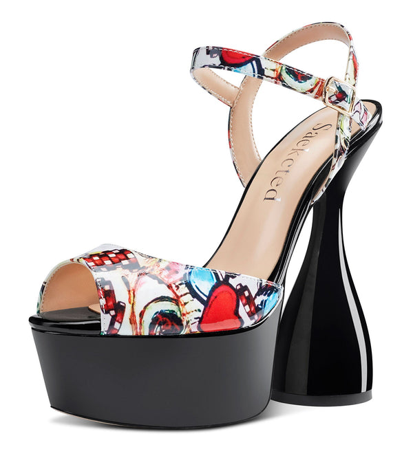 CASTAMERE Women's Chunky High Heels Platform Fashion Party Sandals Peep-Toe Ankel-Strap Sandal 6Inch Heel Shoes for Wedding Dress