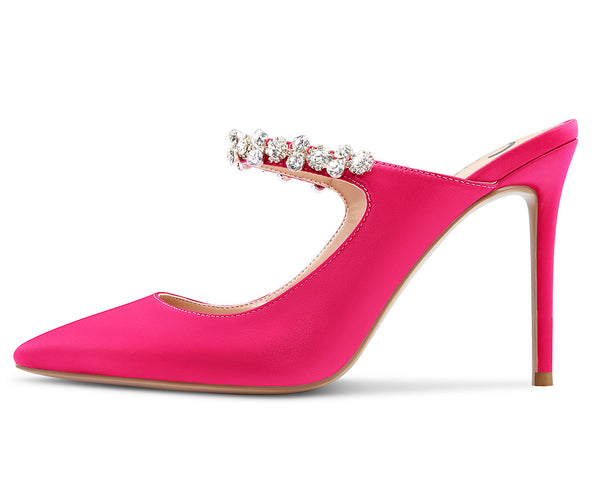 Aachcol Womens Slingback Slip On High Heels Pumps Rhinestones Strappy Pointy Toe 10CM Heel Sandals
