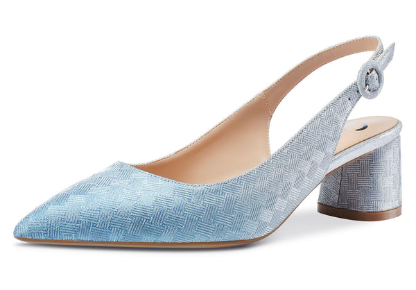 Aachcol Womens Chunky Block Heels Slingback Pumps Slip-on Pointy Toe 5CM Heel Glitter Sandals