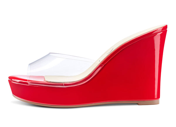 Aachcol Womens High Heels Platform Wedge Sandals Clear Transparent Comfortable Slippers Leather Lining Slip-on Office Shoes 10CM Heel