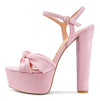 Aachcol Womens High Heel Platform Sandals Slingback Ankle Strap Bow-Knot Sandal Chunky Heel 5.9 Inches