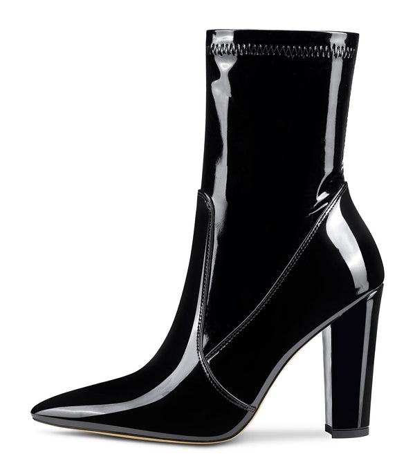Aachcol Women's High Heels Ankle Boots Pointed Toe Boot with Zipper Basic Office Boot 4" Chunky Heel Shoes