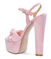 Aachcol Womens High Heel Platform Sandals Slingback Ankle Strap Bow-Knot Sandal Chunky Heel 5.9 Inches