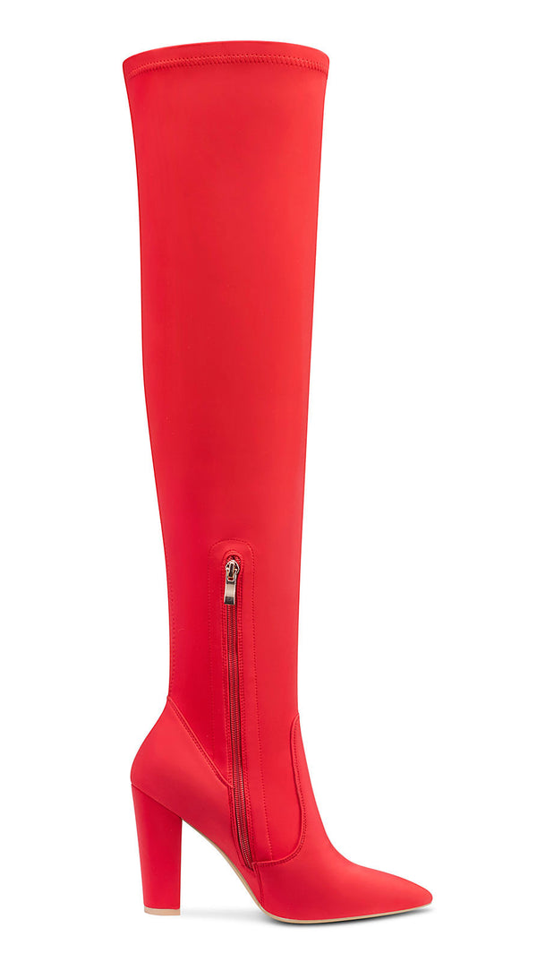 Aachcol Women's High Heels Over Knee Boots Pointed-Toe Sexy Boot with Zipper Basic Office Boot 4" Chunky Heel Shoes