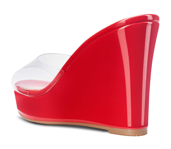 Aachcol Womens High Heels Platform Wedge Sandals Clear Transparent Comfortable Slippers Leather Lining Slip-on Office Shoes 10CM Heel