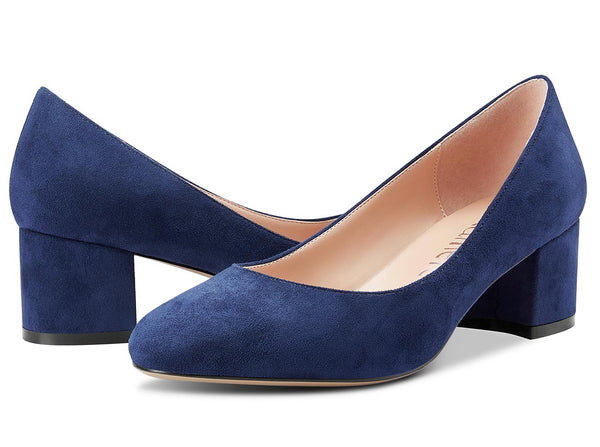 CASTAMERE Womens Chunky Block Heels Round-Toe Slip-on Mid-Heel Basic Pumps 5CM Heels