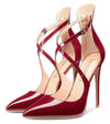 Aachcol Women's High Heels Cross Ankle Strap Pumps Pointed Toe 4.7" Inch Patent Heel Buckle
