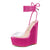 Aachcol Womens High Wedge Platform Heel Peep Open Toe Ankle Strap Sandals Lace Wedding Clear Dress Shoes 5.9 Inches Heels Magenta Peach Red