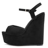 Aachcol Womens Wedge Platform Sandals Peep Open Toe Ankle Strap Block Chunky Heel Suede Dress Shoes Bridal Wedding Shopping Cute Black 6 Inch