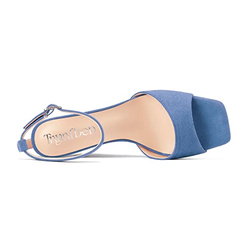 Aachcol Women High Wedge Heel Peep Open Toe Sandals Ankle Strap Buckle Office Party Cute Classic 3.9 Inches Heels Blue