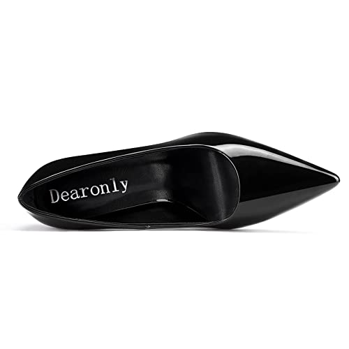 Aachcol Womens Pumps Pointed Toe Slip On Stiletto High Heel Patent Dress Shoes Office Black 3.5 Inch