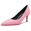 aachool Womens Pumps Pointed Toe High Stiletto Heel Slip On Suede Dress Shoes Classic Pink 2.5 Inch