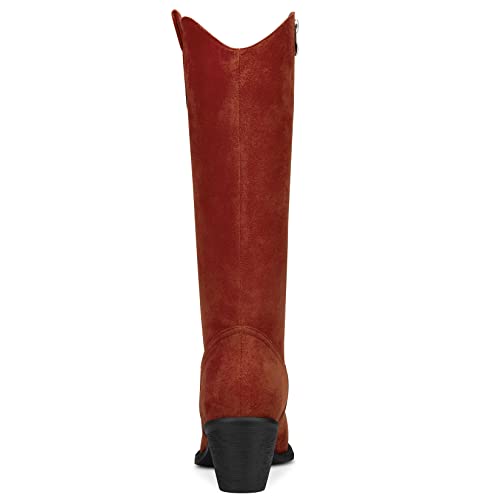 Aachcol Womens Western Cowboy Cowgirl Boots Mid Calf Pull-Up Closed Pointed Toe Block Chunky Heel Zipper Suede Dress Shoes Classic Dark Brown 2.5 Inch