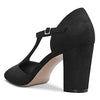 Aachcol Womens Pumps T-Strap Pointed Closed Toe Block Chunky High Heel Ankle Strap Sandals Suede Dress Shoes Bridal Wedding Shopping Black 3 Inch