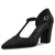 Aachcol Womens Pumps T-Strap Pointed Closed Toe Block Chunky High Heel Ankle Strap Sandals Suede Dress Shoes Bridal Wedding Shopping Black 3 Inch