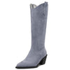 Aachcol Womens Western Cowboy Cowgirl Boots Mid Calf Pull-Up Closed Pointed Toe Block Chunky Heel Zipper Suede Dress Shoes Classic Grey 2.5 Inch
