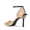 Aachcol Women Stiletto High Heel Pointed Toe Pumps Ankle Strap Two-Piece Bow-Knot Wedding Dress 3.3 Inches Heels Beige