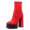 Aachcol Women Platform Ankle Boots Short Bootie High Heel Close Toe Chunky Block 5.9 Inches Heels Zipper Slip-on Boots Red Suede 8 M US