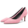 aachool Womens Pumps Pointed Toe High Stiletto Heel Slip On Suede Dress Shoes Classic Pink 2.5 Inch
