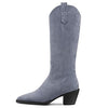 Aachcol Womens Western Cowboy Cowgirl Boots Mid Calf Pull-Up Closed Pointed Toe Block Chunky Heel Zipper Suede Dress Shoes Classic Grey 2.5 Inch
