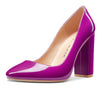 Aachcol Womens High Heels Round Toe Pumps Slip-on 10CM Chunky Block Heel Office