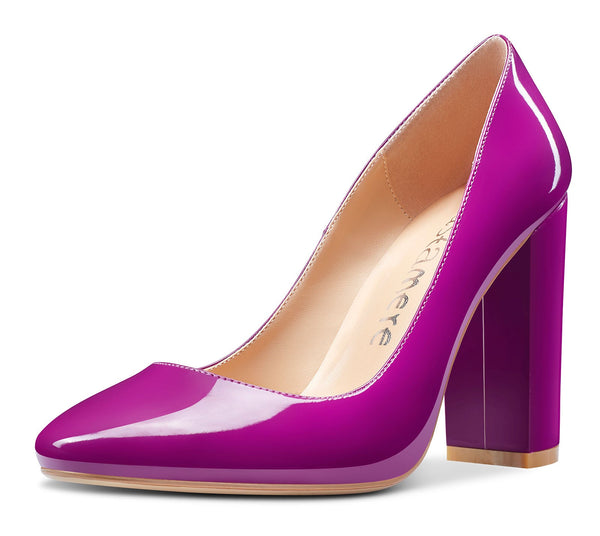 Aachcol Womens High Heels Round Toe Pumps Slip-on 10CM Chunky Block Heel Office