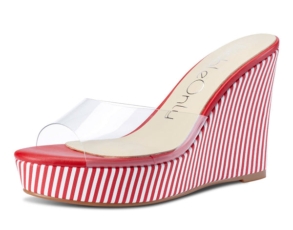 Aachcol Womens High Heels Platform Wedge Sandals Clear Transparent Comfortable Slippers Leather Lining Slip-on Office Shoes 10CM Heel