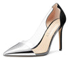Aachcol Women's High Heels Transparent Clear Pumps Slip On Sexy Pointed Toe Stilettos 4" Inch Splicing Colorfull Heel