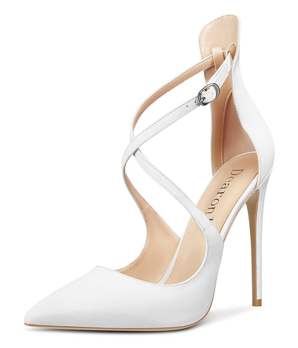 Aachcol Women's High Heels Cross Ankle Strap Pumps Pointed Toe 4.7" Inch Patent Heel Buckle