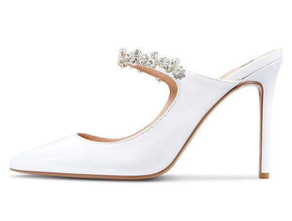 Aachcol Womens Slingback Slip On High Heels Pumps Rhinestones Strappy Pointy Toe 10CM Heel Sandals