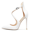 Aachcol Women's High Heels Cross Ankle Strap Pumps Pointed Toe 4.7" Inch Patent Heel Buckle