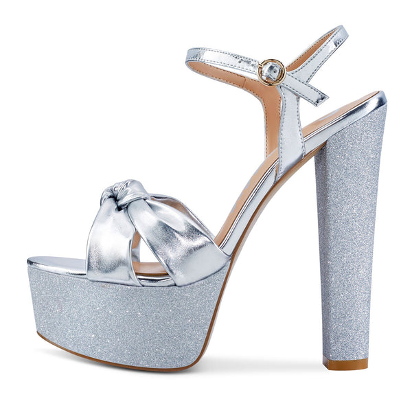 Aachcol Womens High Heel Platform Sandals Slingback Ankle Strap Bow-Knot Sandal Chunky Heel 5.9 Inches