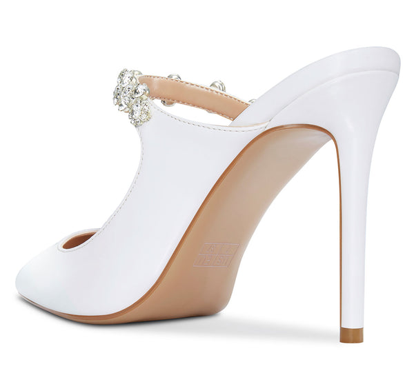 Aachcol Womens Slingback Slip On High Heels Pumps Rhinestones Strappy Pointy Toe 10CM Heel Sandals