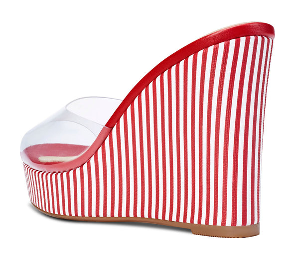 Aachcol Womens High Heels Platform Wedge Sandals Clear Transparent Comfortable Slippers Leather Lining Slip-on Office Shoes 10CM Heel